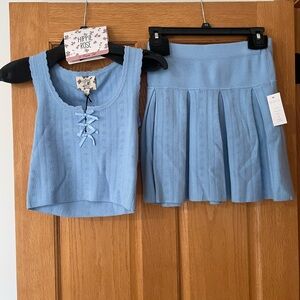 Light Blue Knit Top & Skirt Set